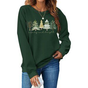 Christmas Sweater Women Cotton Blend Long Sleeve Xmas Tree Graphic